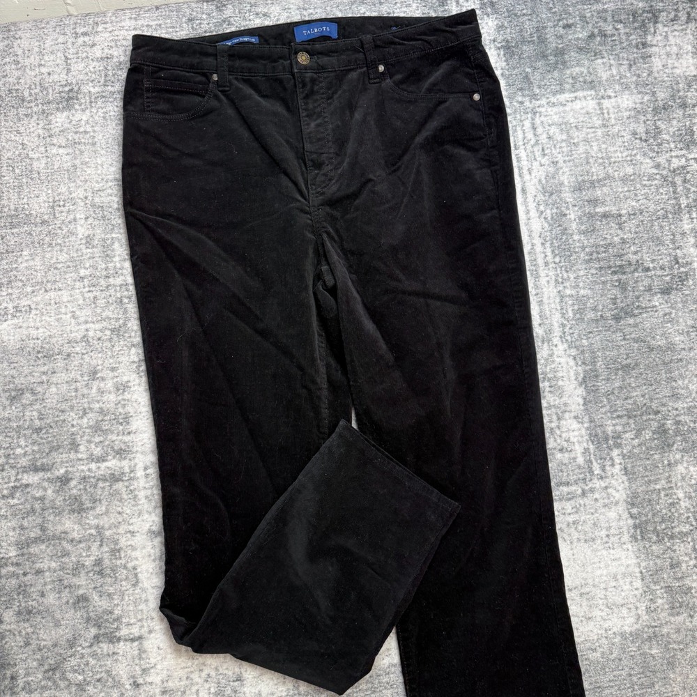 Talbots Pants Womens 14 Black Corduroy High Waist Straight Leg Pinwale Capsule